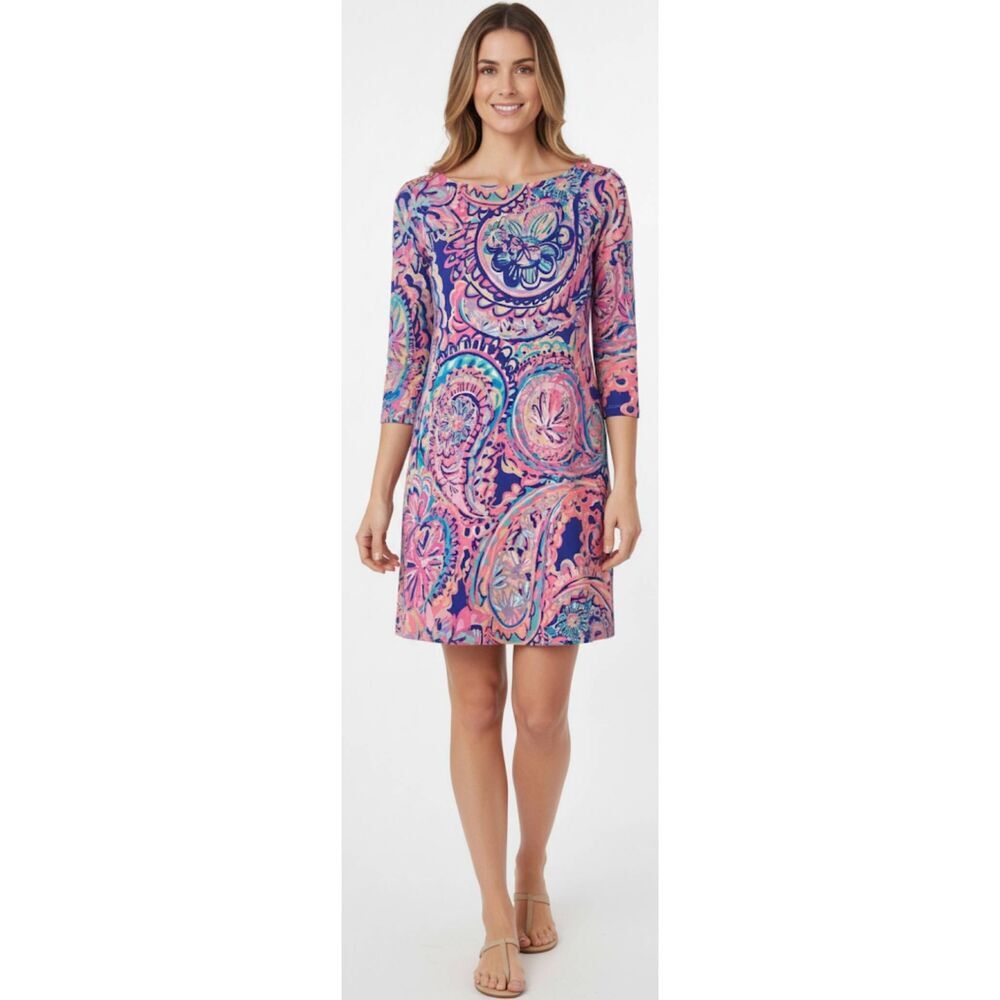 Lilly Pulitzer Womens Small dress boatneck pink paisley blue stretch